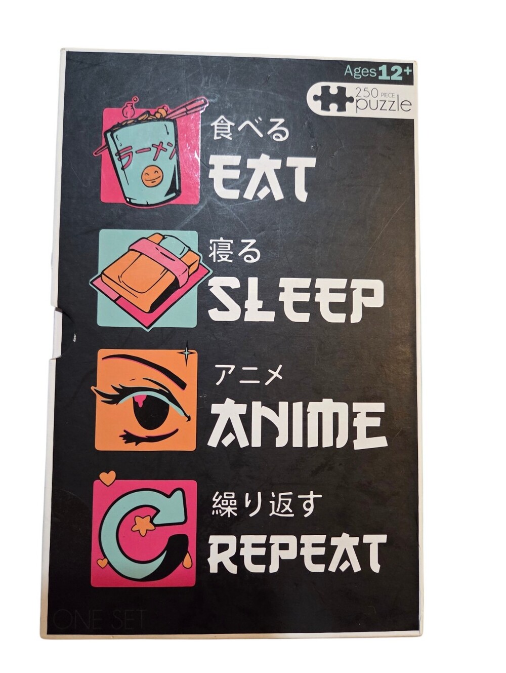 250 Piece 'Eat Sleep Anime Repeat' Graphic Poster Puzzle Box NEW